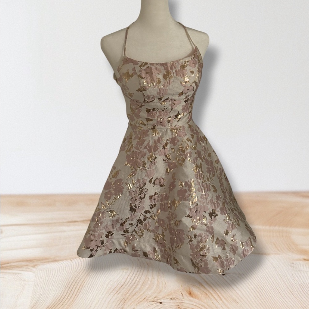 B Darlin Pink and Gold Floral Dress